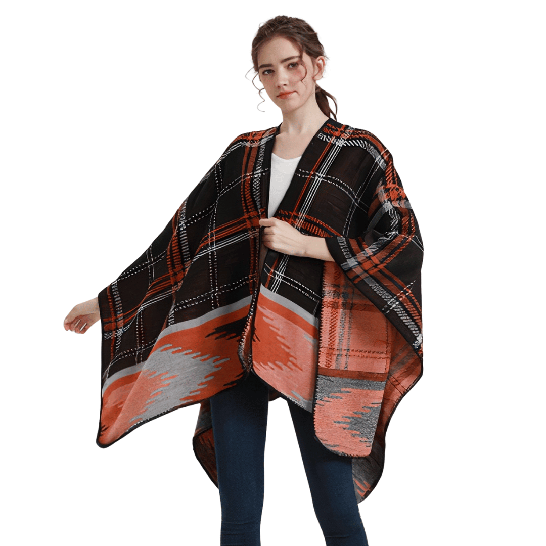 poncho femme hiver noir a carreaux