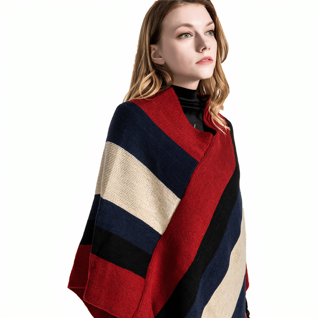poncho long fine laine col v