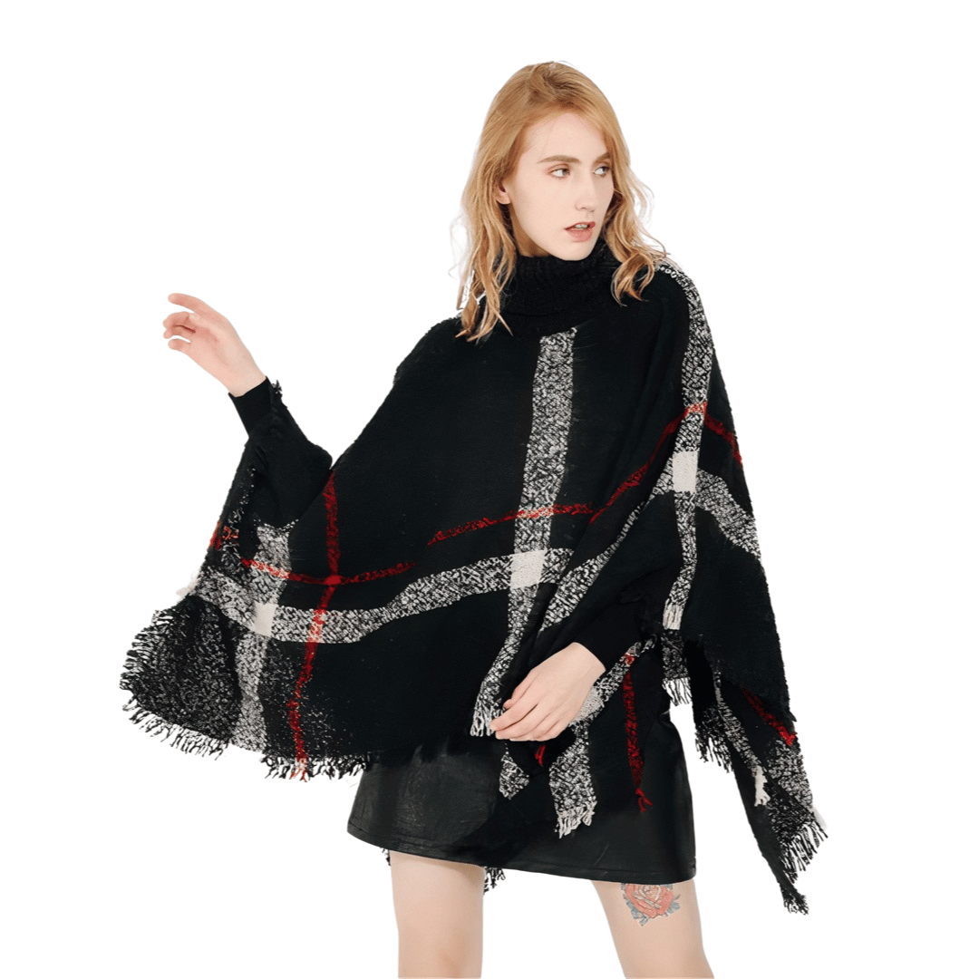 poncho noir col roulé femme