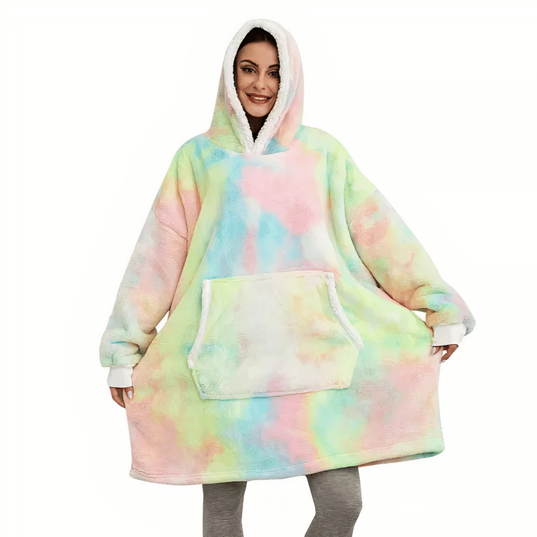 poncho plaid capuche polaire