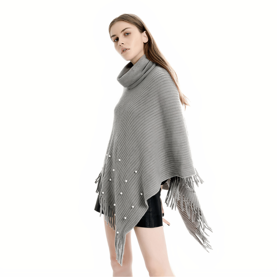 femme poncho gris