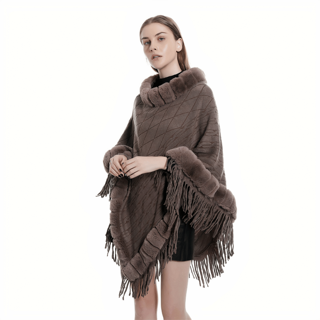 poncho avec fausse fourrure femme