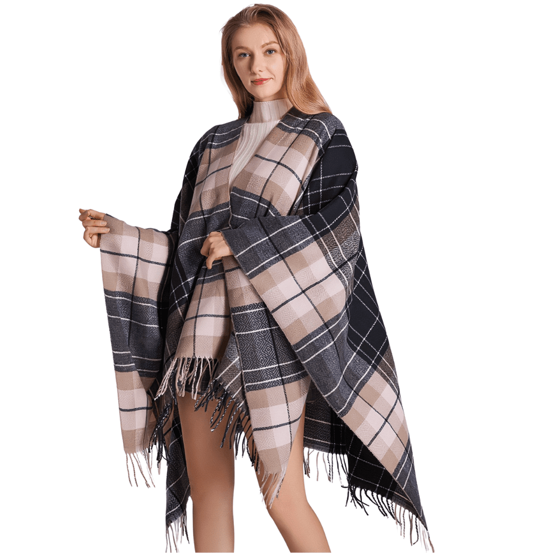 poncho carreau femme