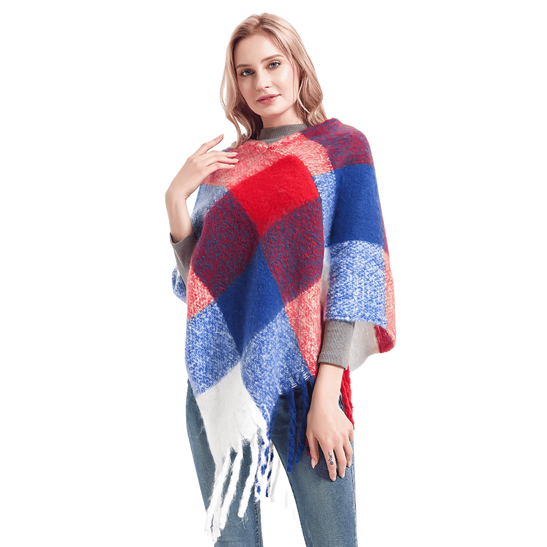 poncho carreaux femme