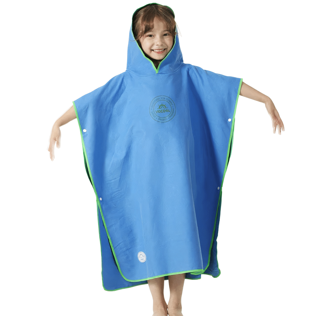 poncho de plage enfant bleu