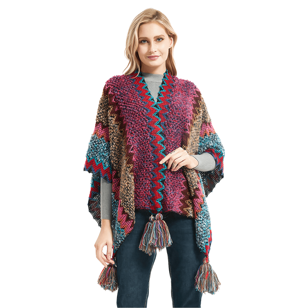 poncho femme avec pompon