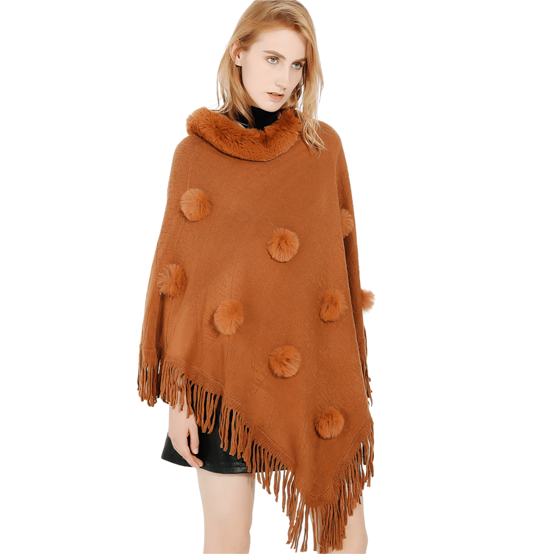 poncho femme avec pompon