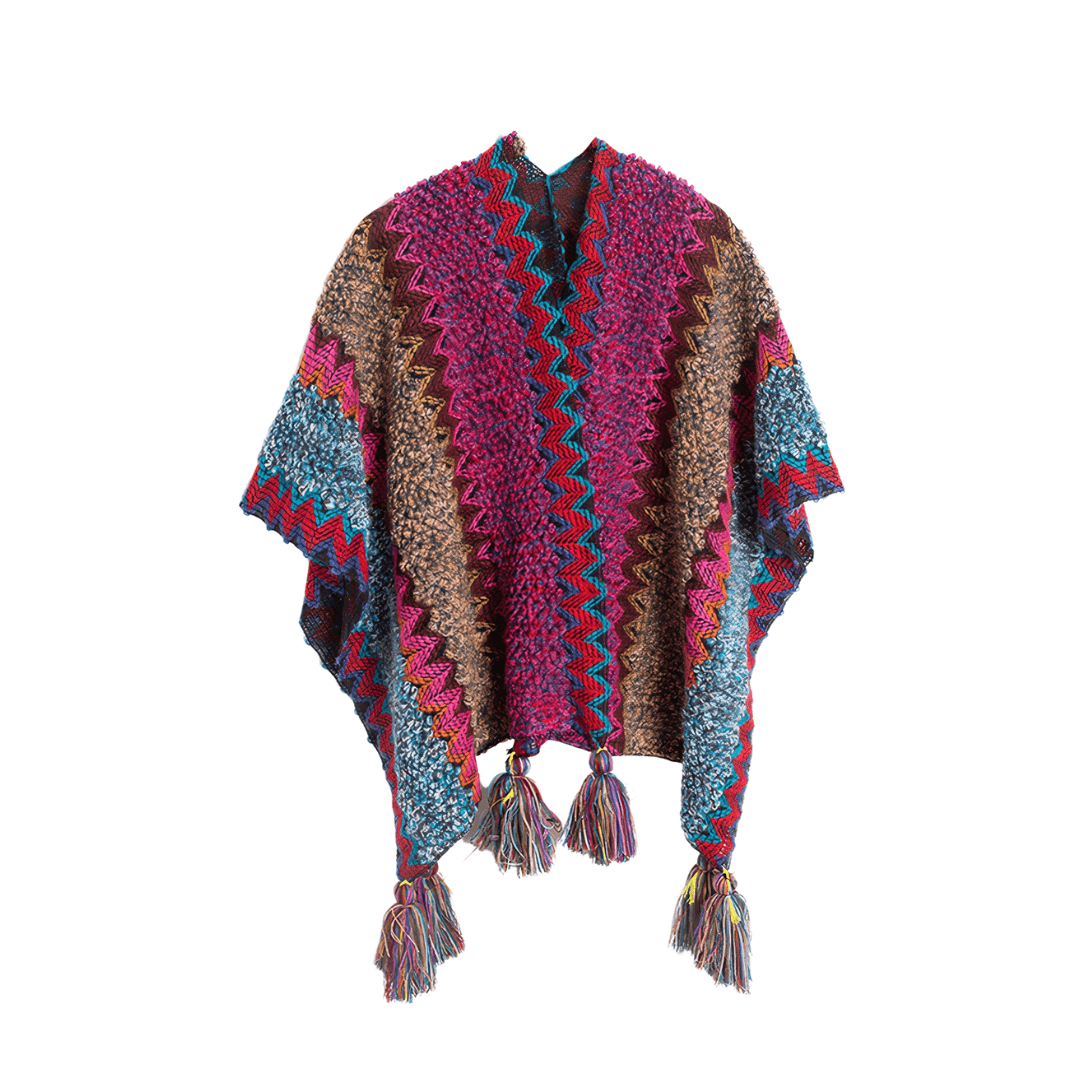 poncho femme avec pompons