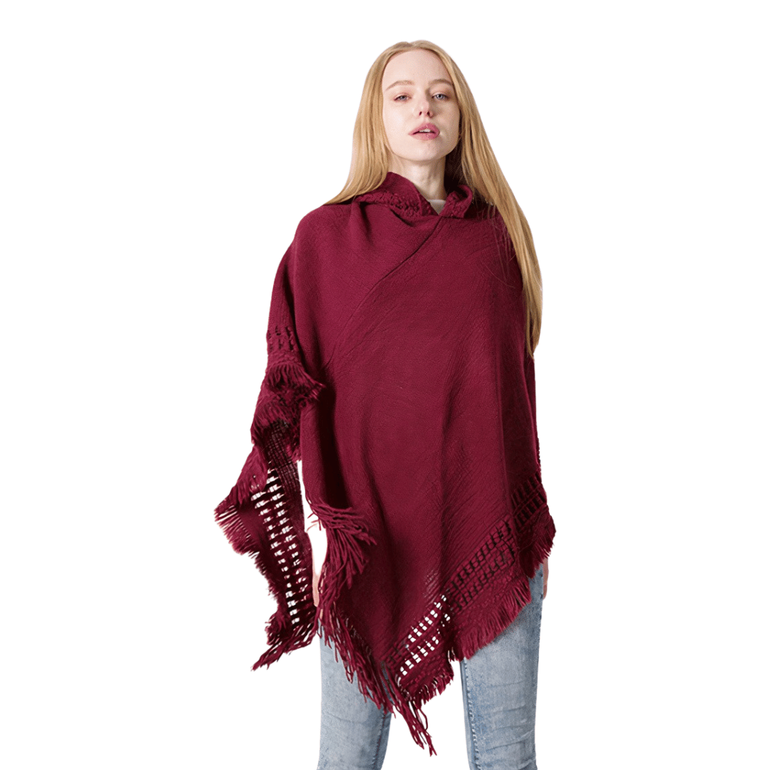 poncho femme bordeau