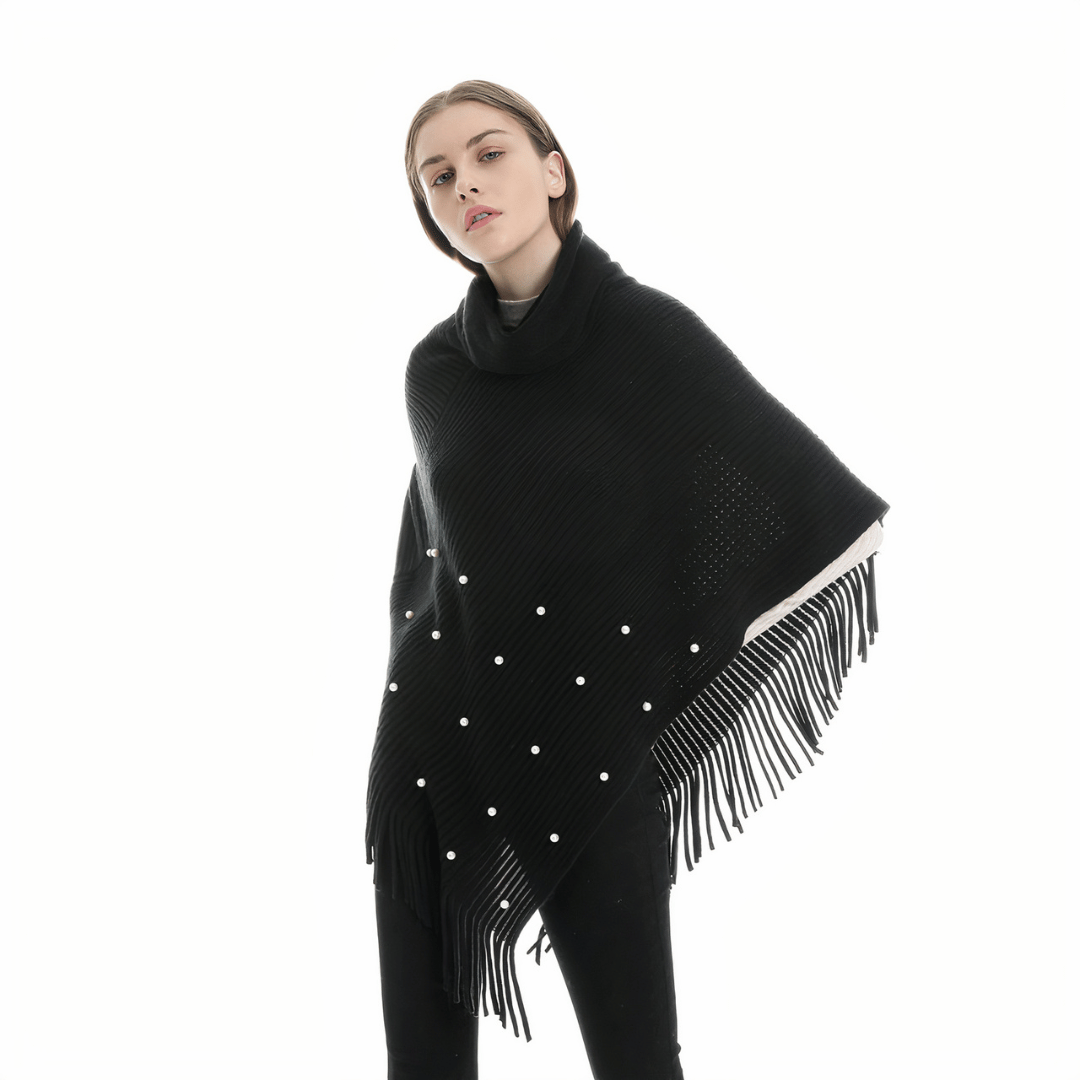 poncho femme court col montant