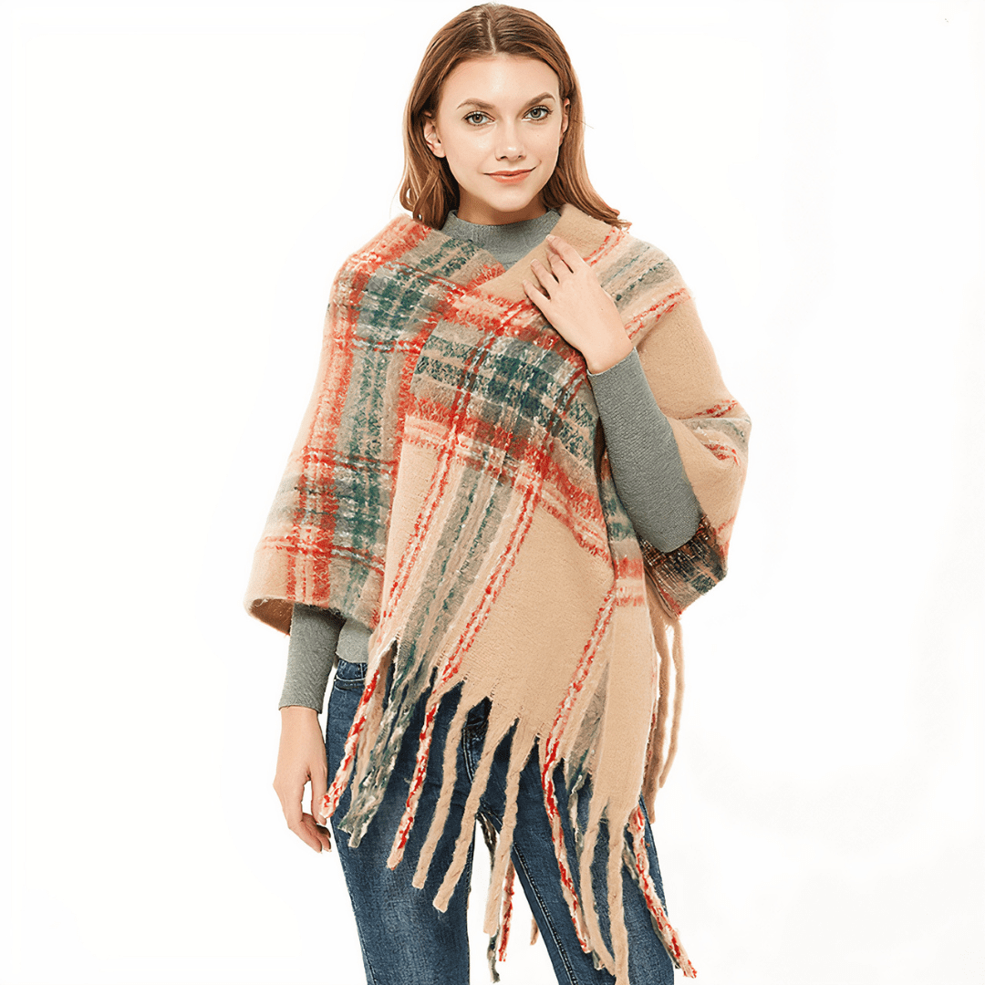 poncho femme laine beige