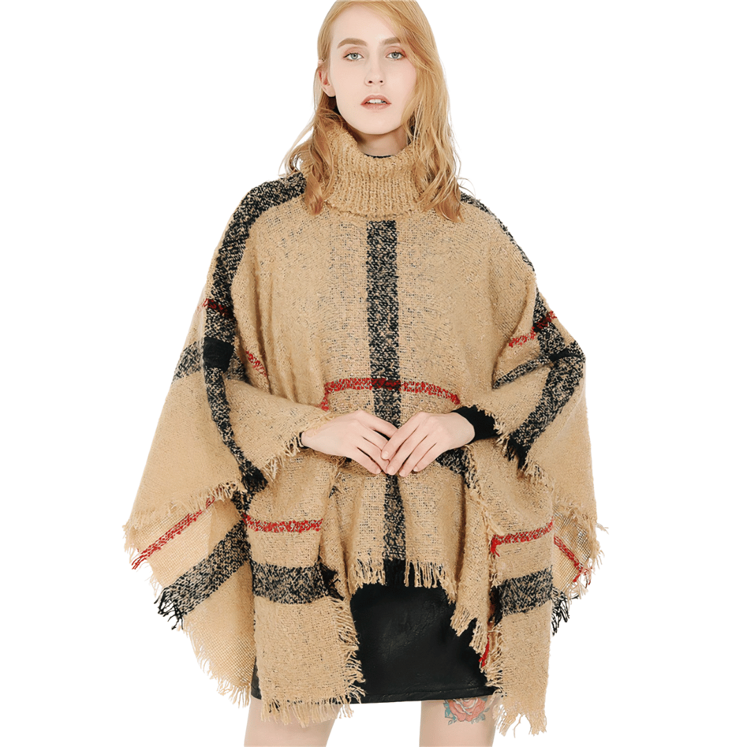 poncho femme laine col roulé