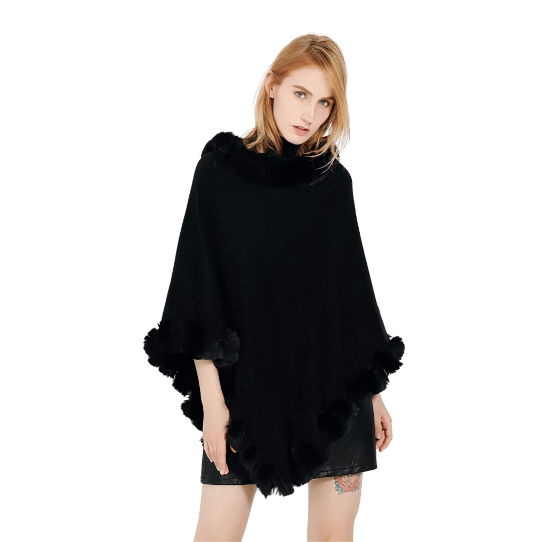 poncho femme noir fourrure