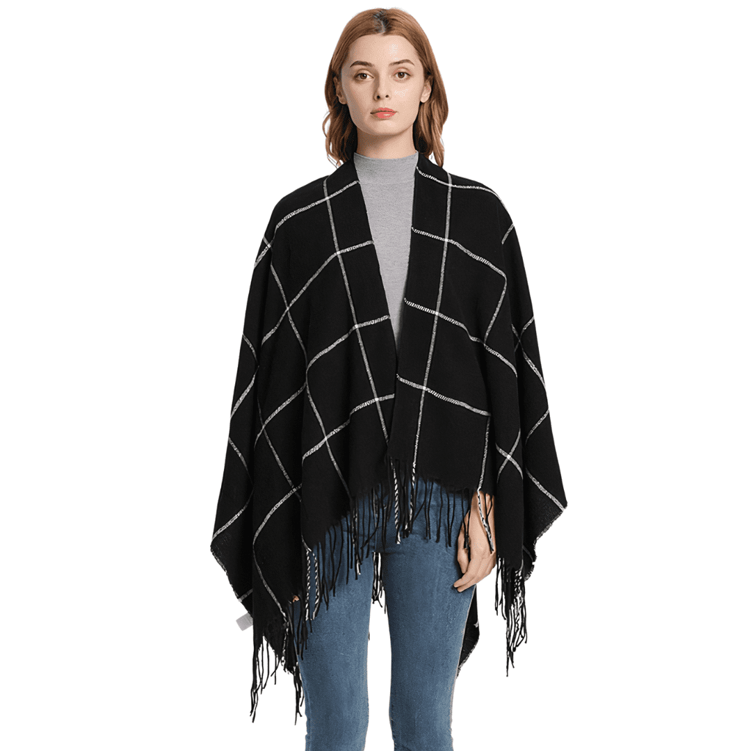 poncho noir laine femme