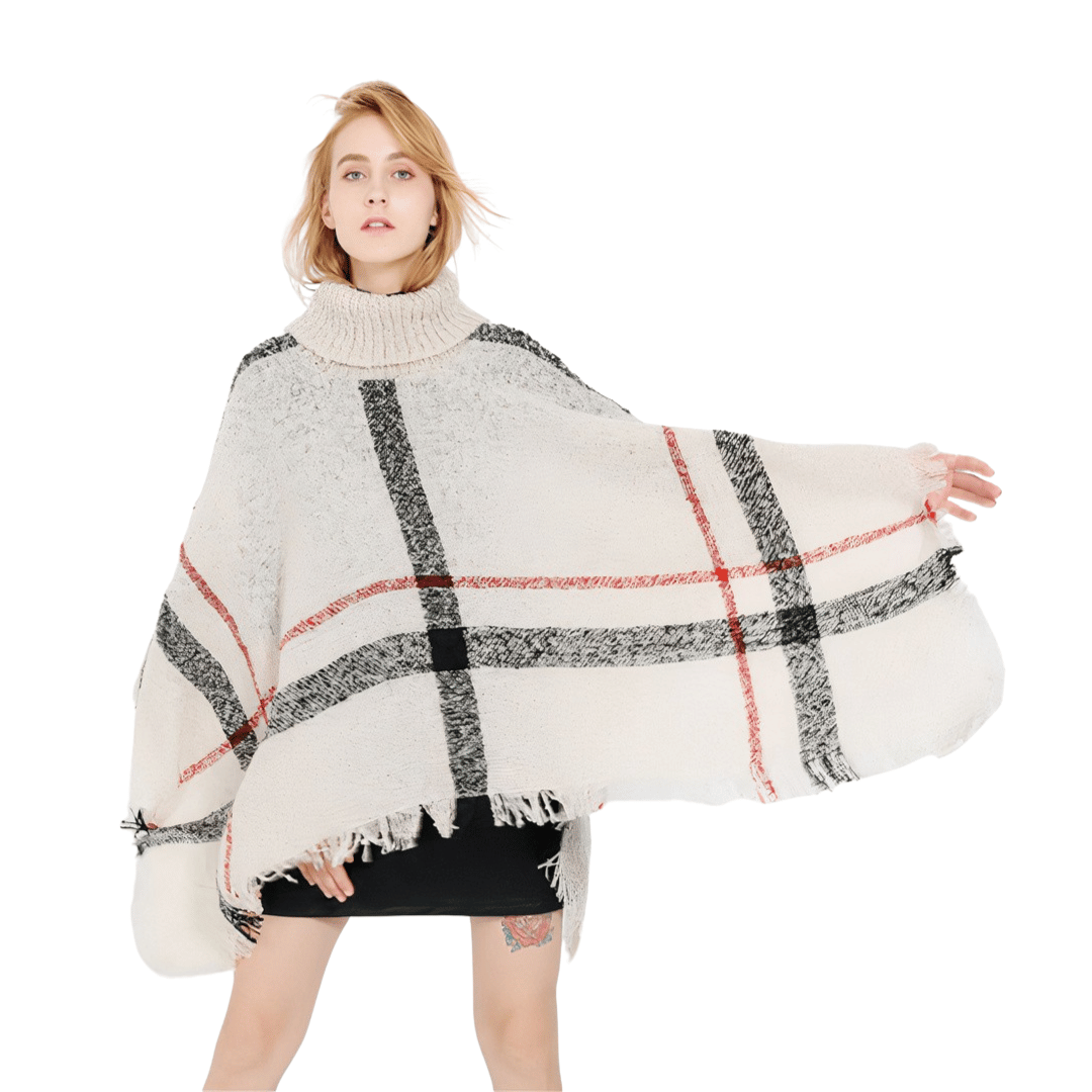 pull poncho col roulé femme